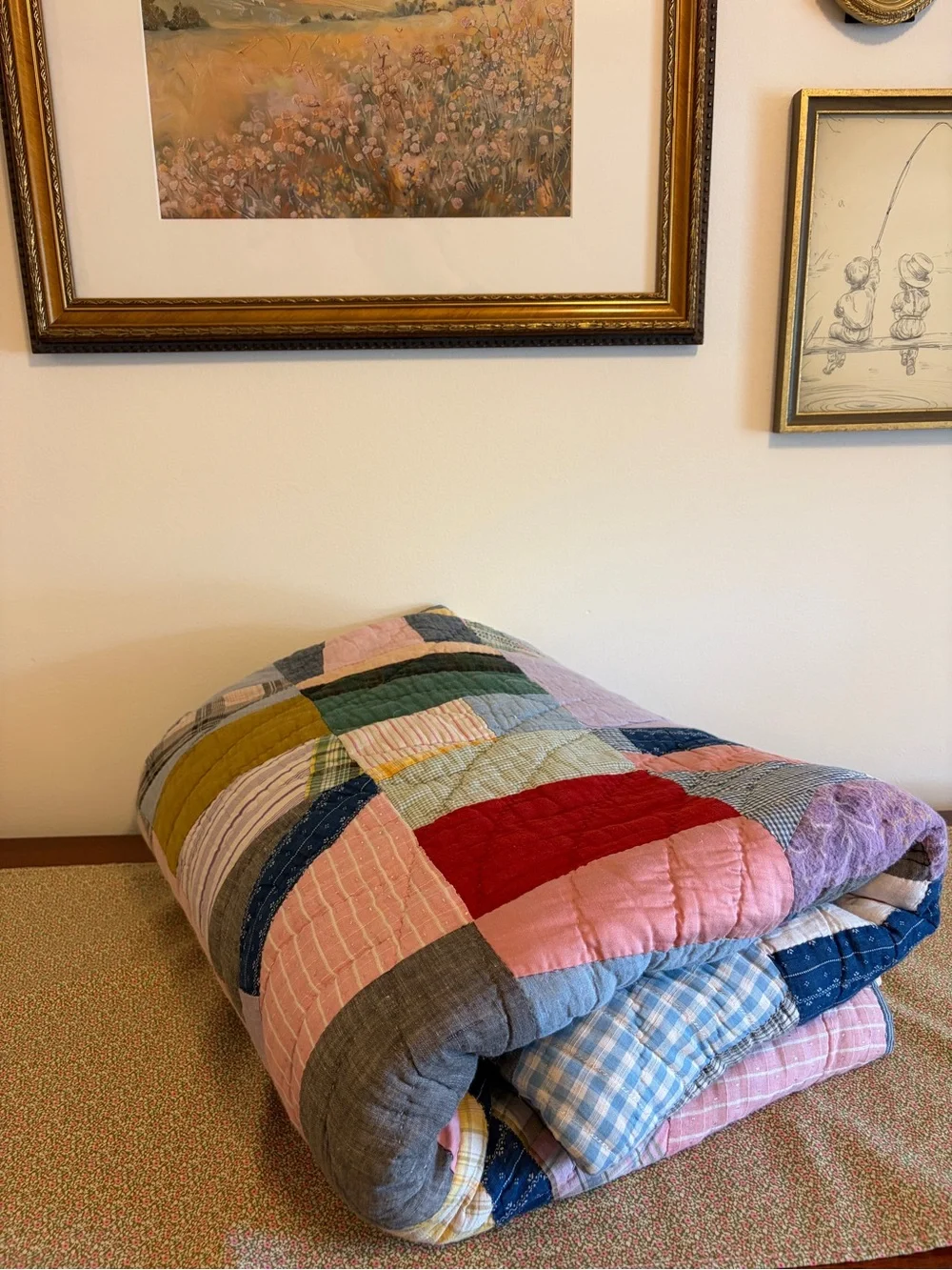 1930s-1940s Vintage Handmade Patchwork Multicolor Quilt 70x88 - Farmhouse